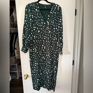 1. State Dark Green Long Sleeve Dress with White Dots